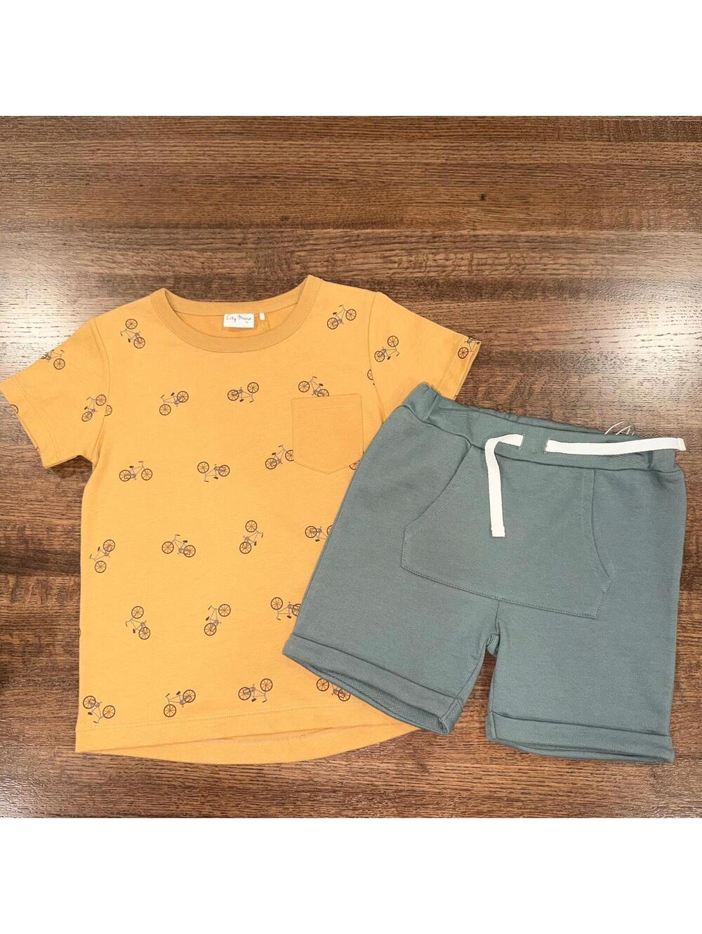 City Mouse Boys Bicycle Shirt & Kangaroo Pocket Shorts Size 6 NWT